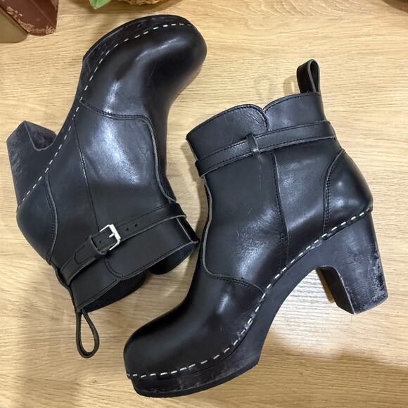 SWEDISH HASBEENS Clog Boots Size EU 40 US 10 Black Leather High Heel Jodhpur - Picture 5 of 10